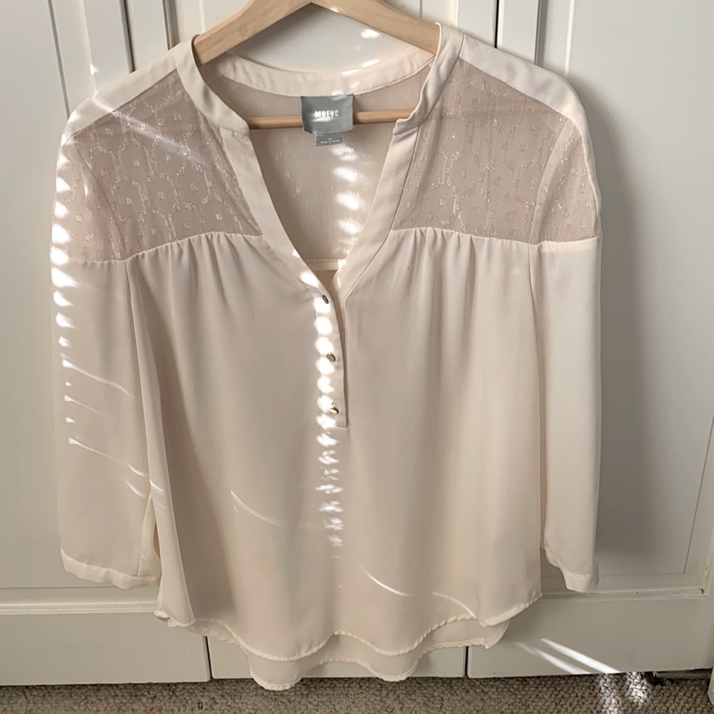 Cream Three Button Blouse  with Lace
